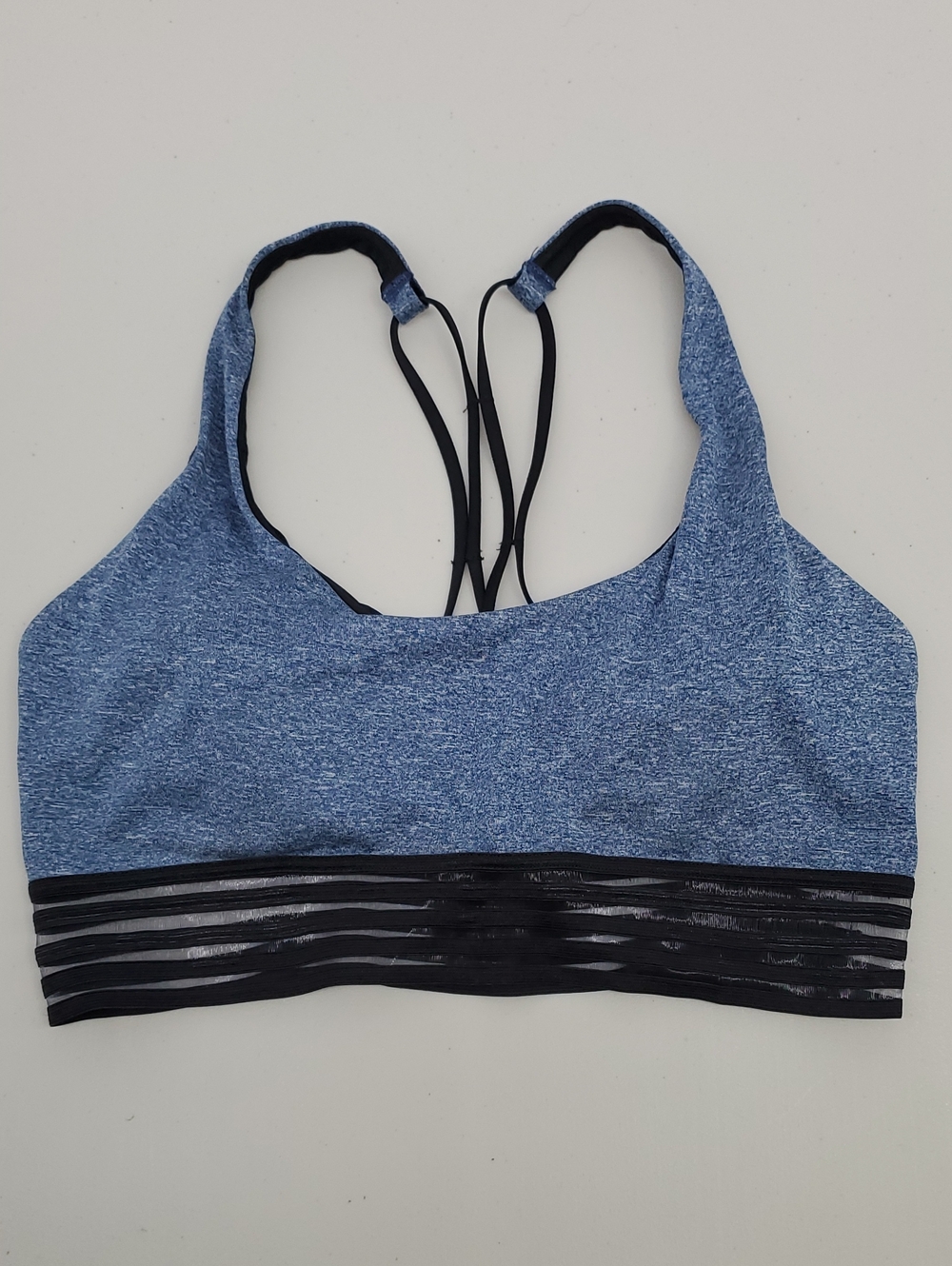 Marika Blue Heather Strappy Back Sports Bra with Black Band